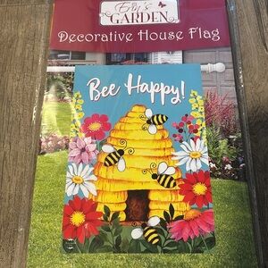 Erin’s Garden House/Porch Flag “Bee Happy” - Bumble Bee’s, Hive, Flowers 28x40”